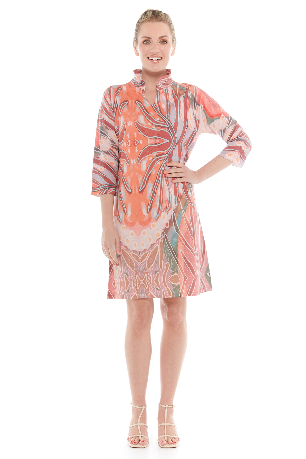 WIRE COLLAR CORAL DRESS- ON SALE