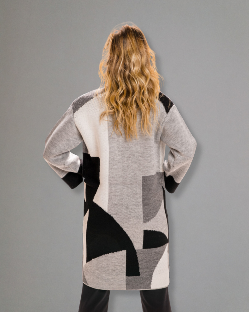 BLACK/GRAY/WHITE COLOR BLOCK OPEN CARDIGAN