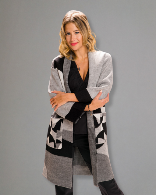 BLACK/GRAY/WHITE COLOR BLOCK OPEN CARDIGAN