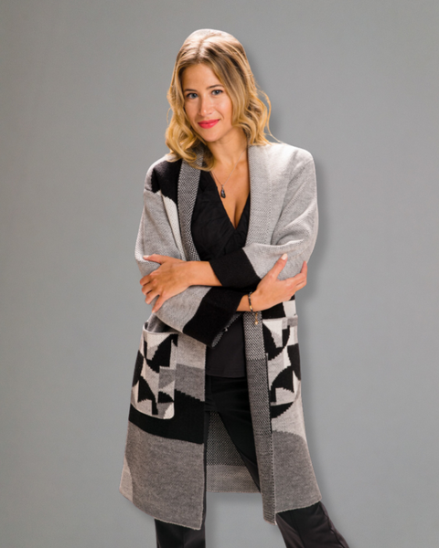 BLACK/GRAY/WHITE COLOR BLOCK OPEN CARDIGAN — Atelier5
