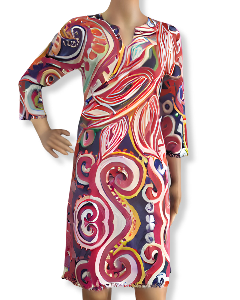 FINAL SALE- Hawaiian Notch Neck Dress in Party Pretty Print - Atelier5