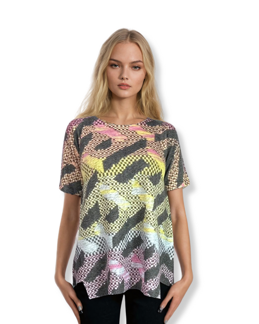 A - LINE TOP pink and yellow knit By Sylvaine Jourdes