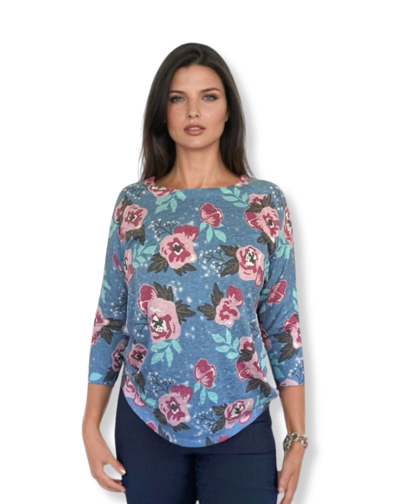 ROSE TOP FLOWERS BLUE BY MARISOL FERNANDEZ