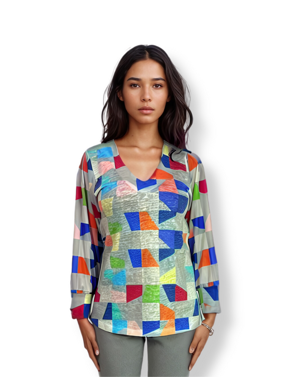 Mesh arm V-neck Geometric - Atelier5