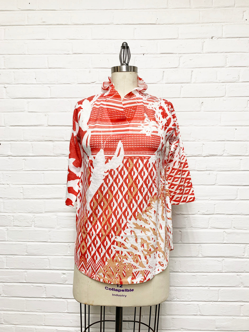 Willow Tunic in Geometric Red Coral Print - Atelier5